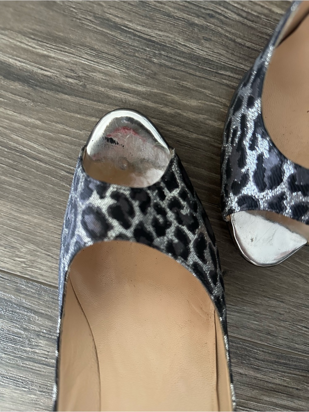 Christian Louboutin Grey Leopard Print Peep-Toe Stiletto Heels - Picture 3 of 8
